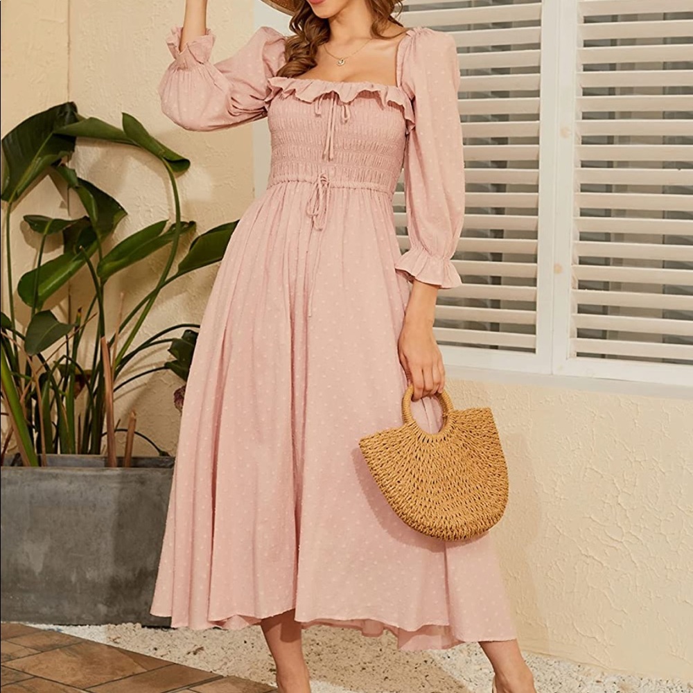 Vintage Elastic Square Neck Ruffled Half Sleeve Summer Backless Maxi Dresses